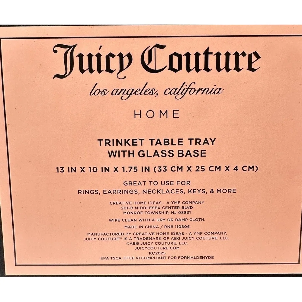 Juicy Couture Trinket Tray Hot Pink Glass Jewelry Vanity Decor 13 x 10
